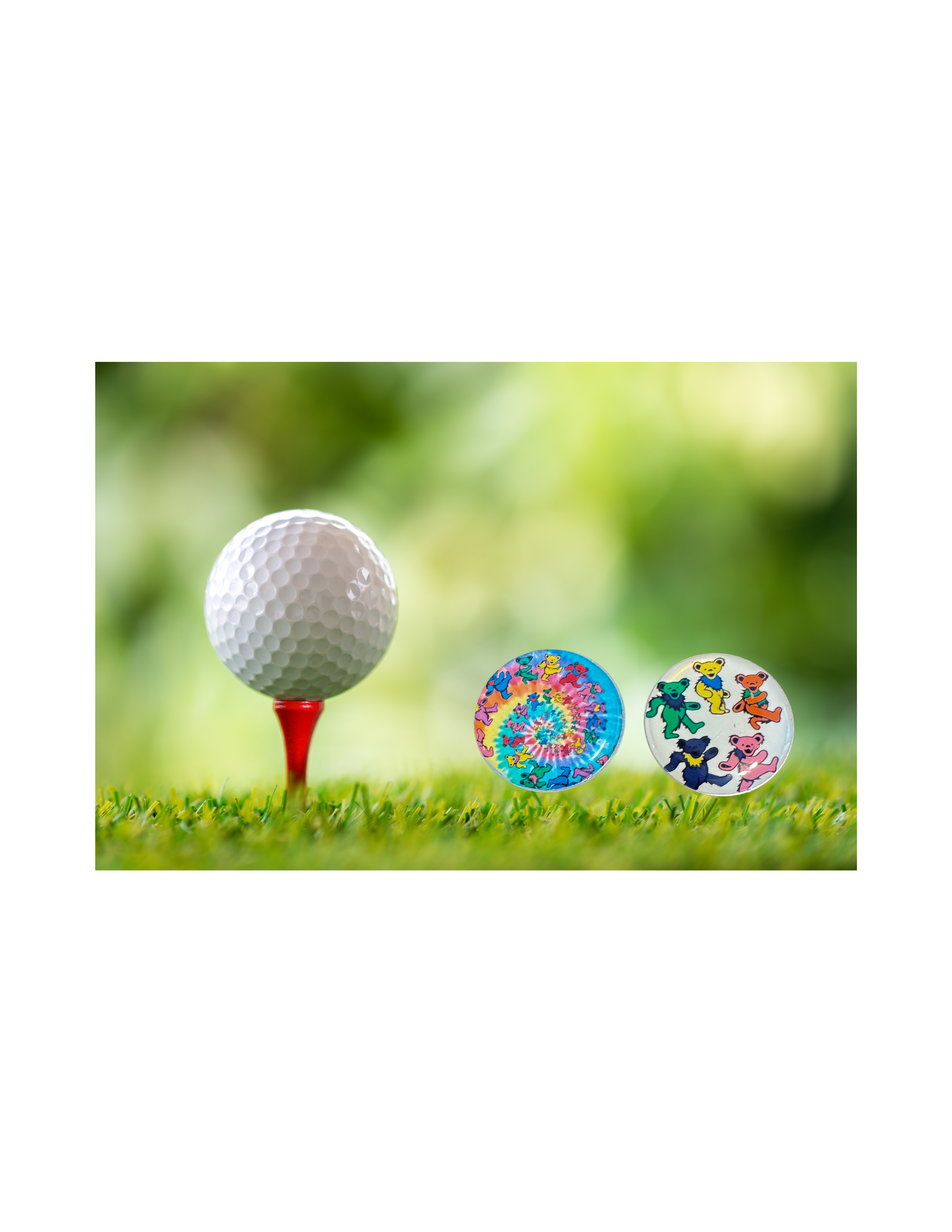 Dancing Bears Golf Ball Markers, Tie-Dye Spiral Magnetic Hat Clip Accessory